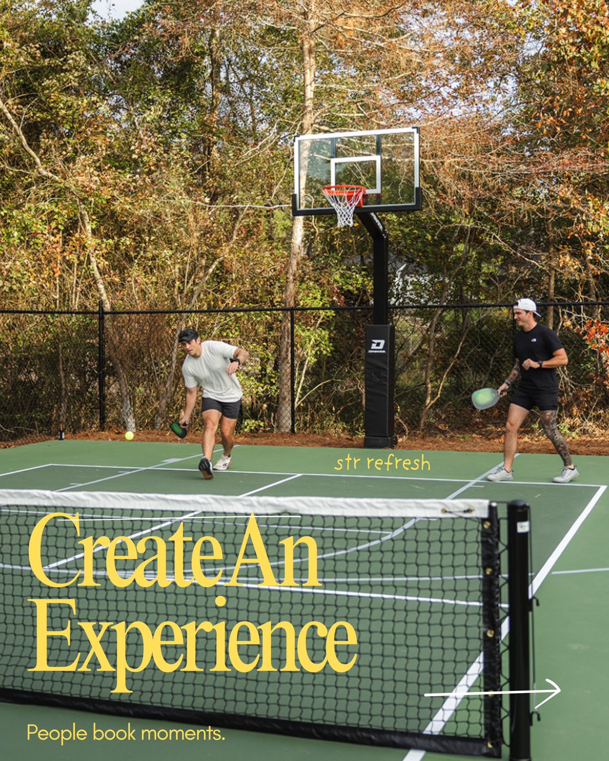 Guests playing pickleball on Pinehurst Homestead's outdoor court, illustrating memorable shared experiences.